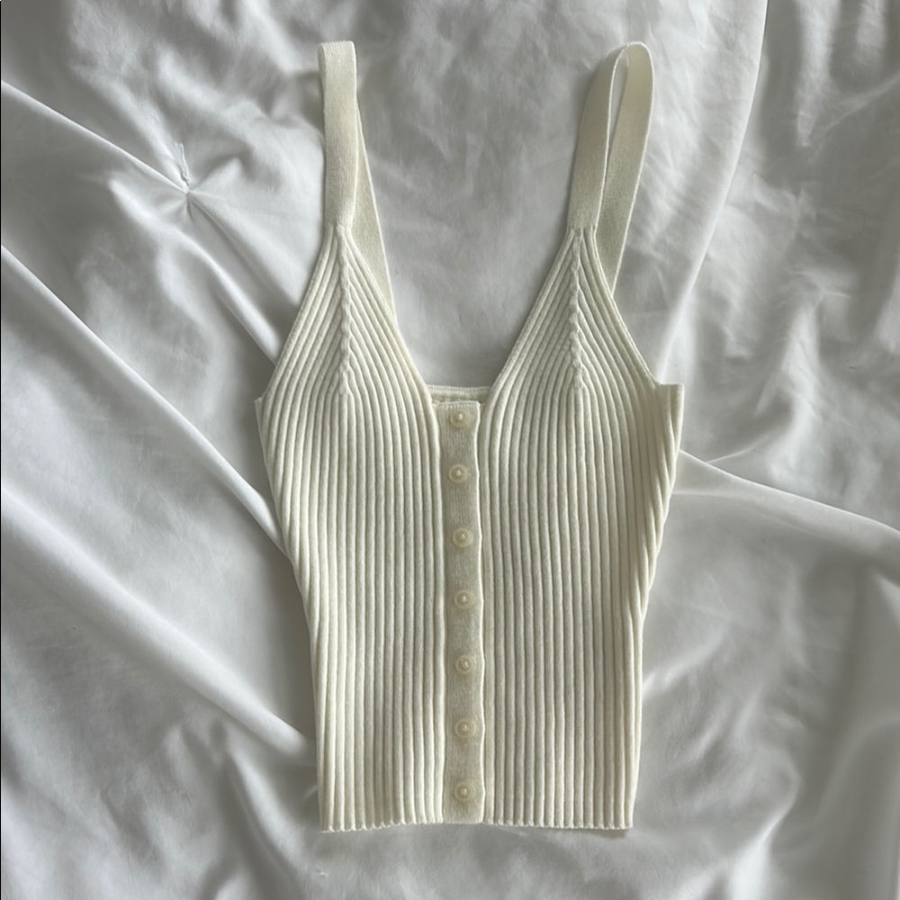 Aerie White Ribbed Tank Top
